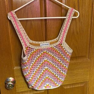 Cotton Emporium Pink and Cream Crochet Crop Top
